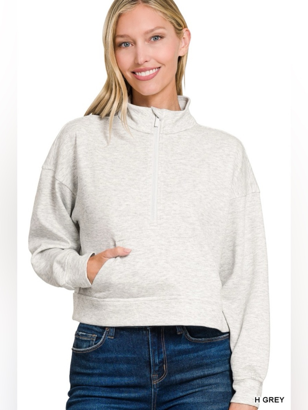 Zenana Scuba Half Zip Pullover With Kangaroo Pockets